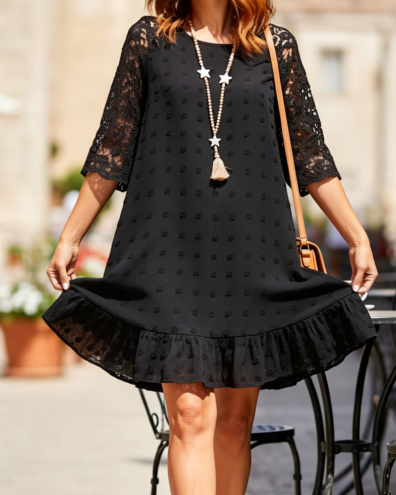 Jacquard Lace Sleeve Patchwork Dress