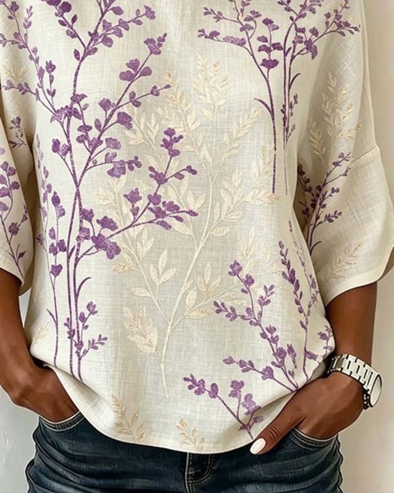 Round Neck Patchwork Loose Blouse