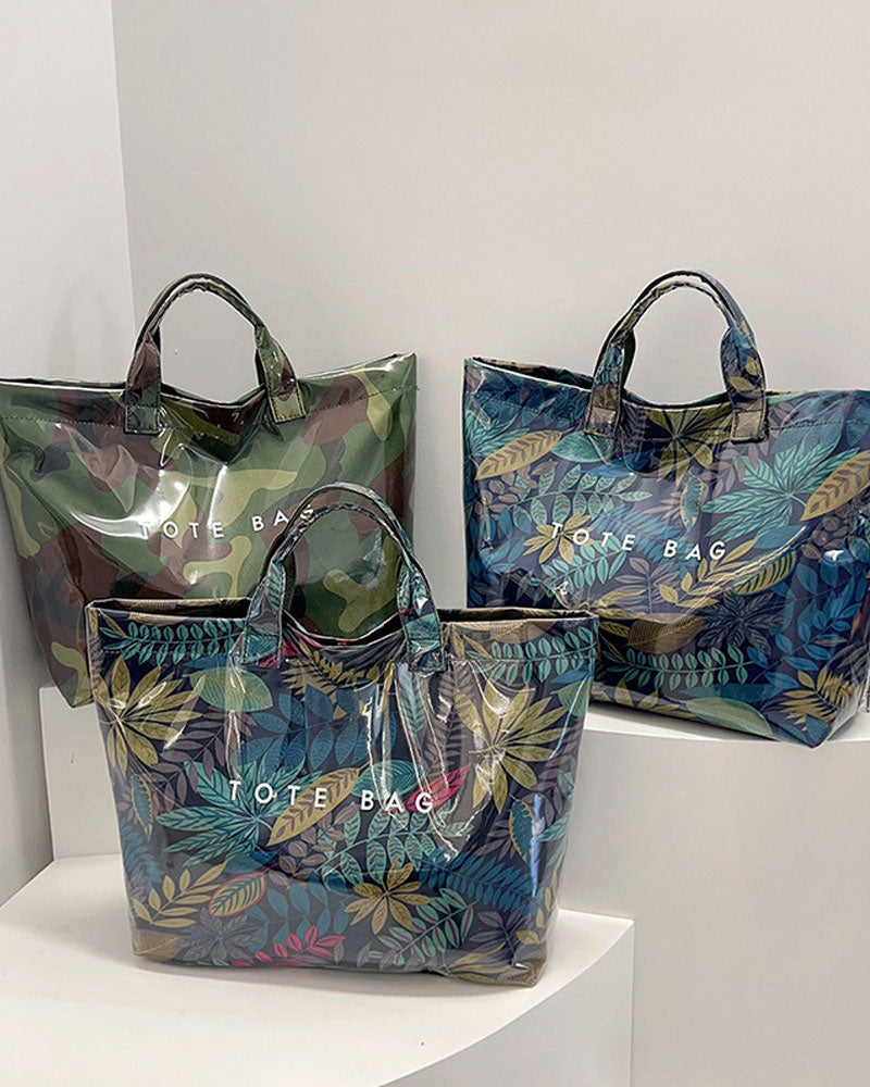 Women's Camo And And Leaf Print Tote Bag