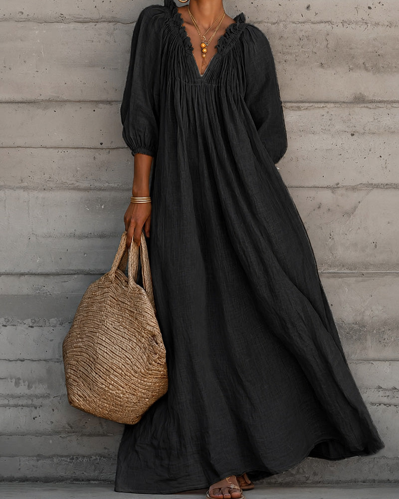 Pure White Bubble Sleeve Full Skirt Maxi Dress