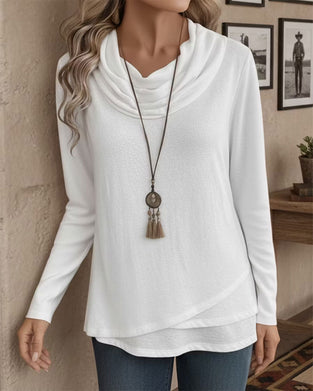 Cowl Collar Irregular Long Sleeve Top