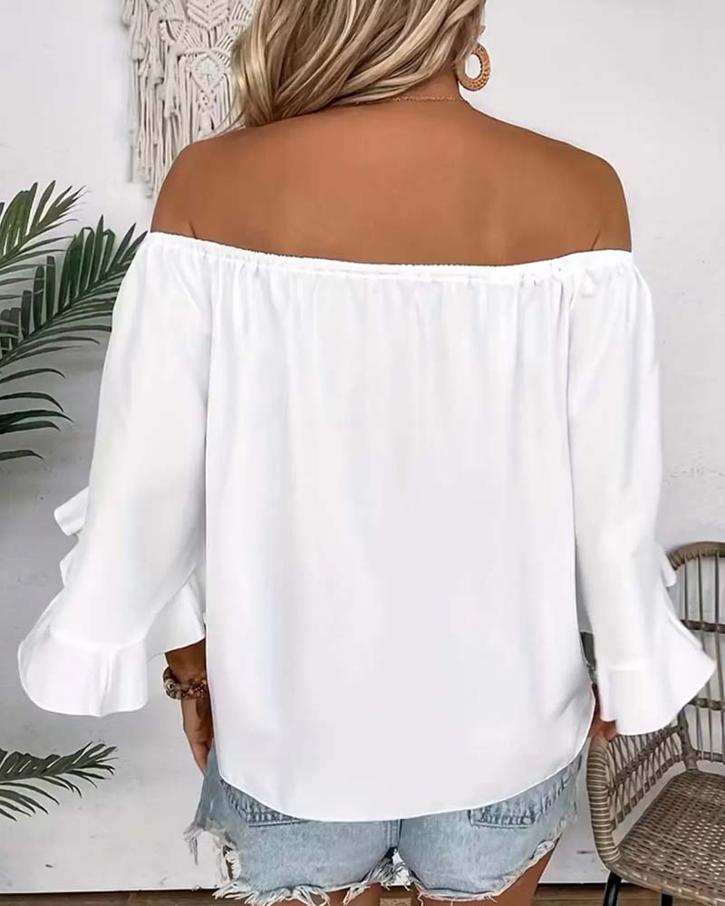 Bandage Off-Shoulder Ruffled Sleeve Blouse