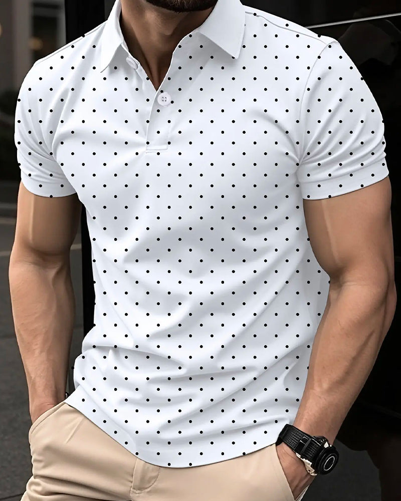 Casual Polo-Collar T-Shirt With Small Polka Dots