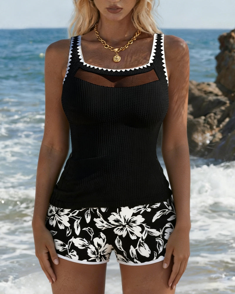 Contrast Color Boxer Tankini