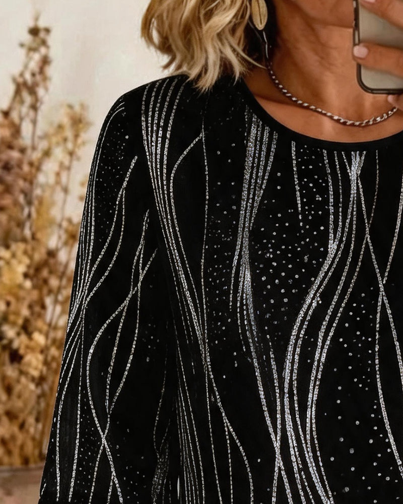 Fashion Print Crew Neck Relaxed Blouse