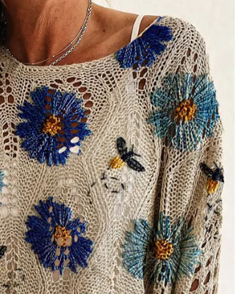 Daisy Loose Fit Hollow Out Pullover Cover-Up