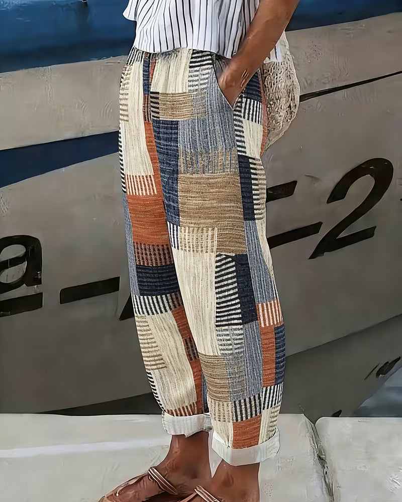Line Contrast Casual Pants
