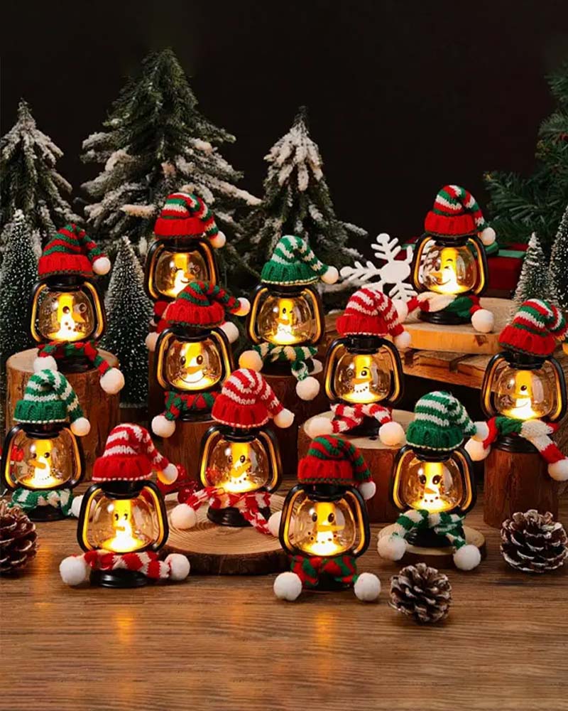 🎅Christmas Special Offer-Christmas Decoration: Mini Snowman Lantern with Hats and Scarves