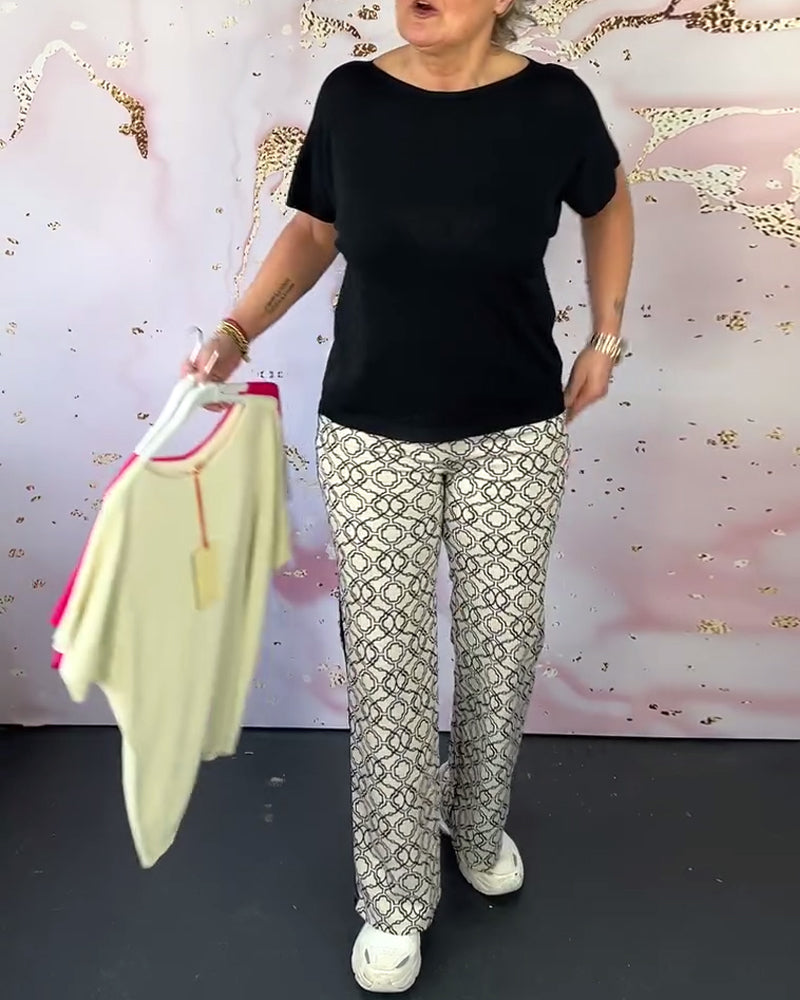 Solid color round neck casual T-shirt