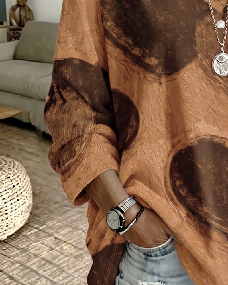 Heart Print V-Neck Loose Top