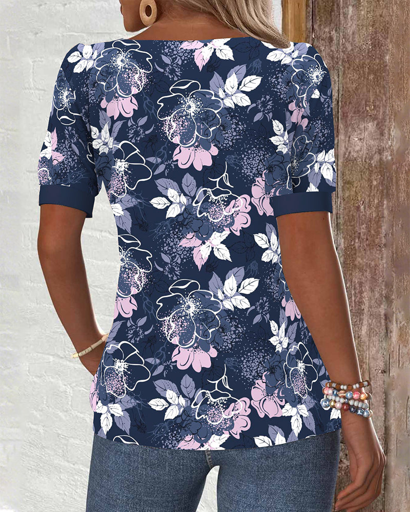 Off-Shoulder Short-Sleeved Printed Blouse