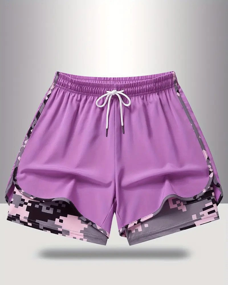 Drawstring Camo Patchwork Anti-Exposure Shorts