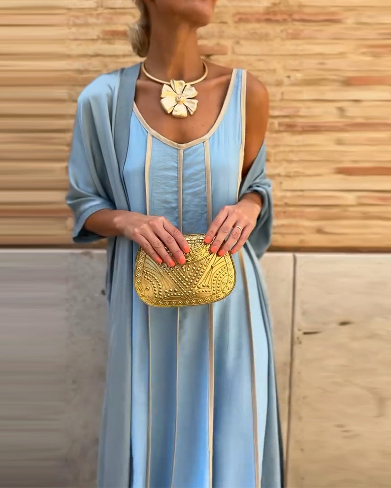 Printed Round Neck Long Dress Casual Top Two Piece Set