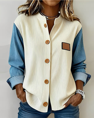Round Neck Color-Blocked Fashion Shirt