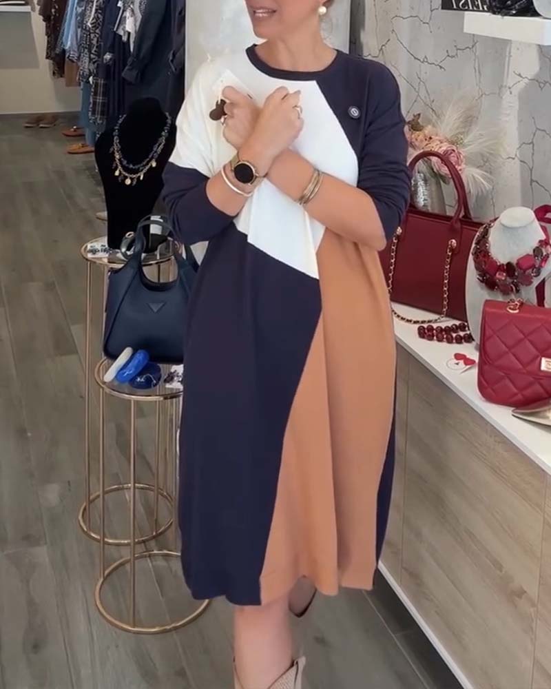 Stylish Loose Color-Blocked Dress