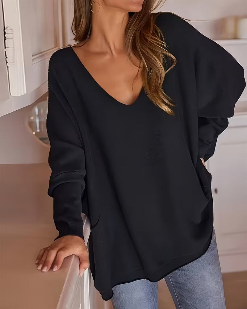 V-Neck Loose-Fitting Stylish Pullover