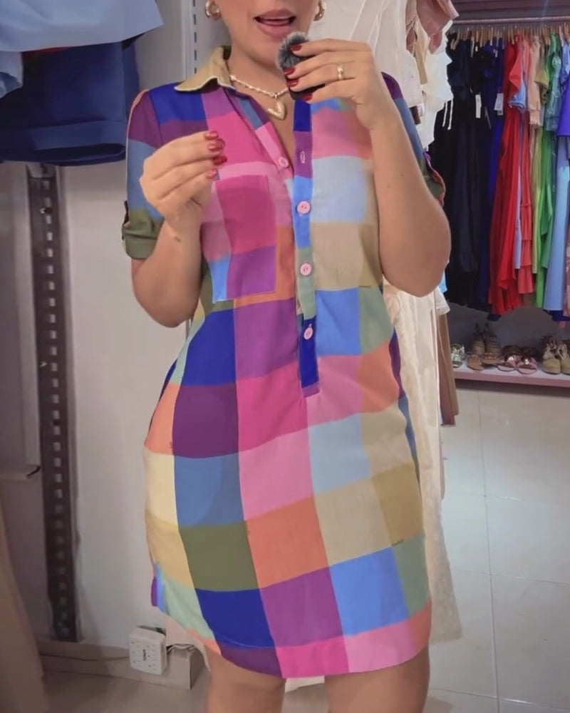 Plaid Fitted Short Sleeve Dress