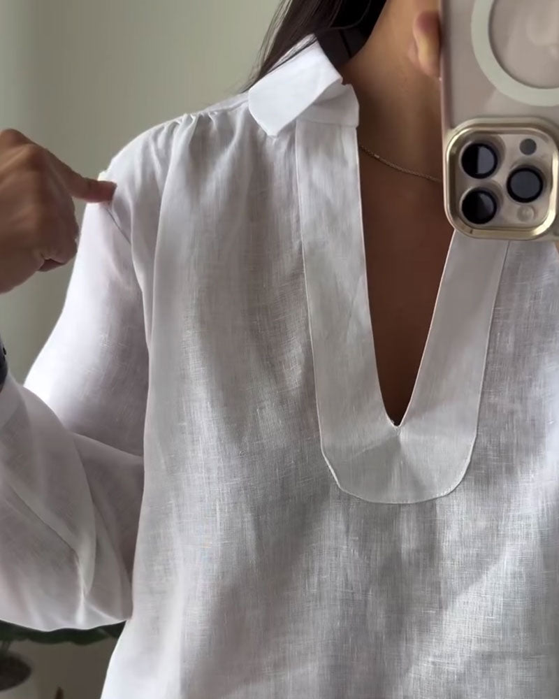 Collared Cotton-Linen Blouse