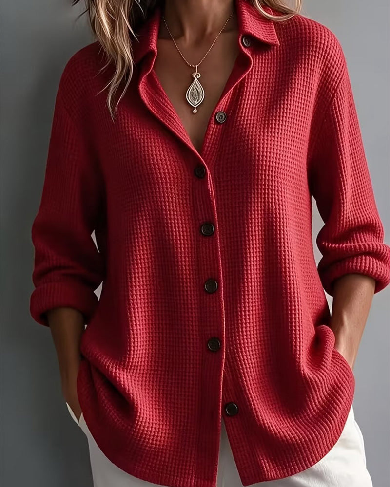 Lapel Solid Button Shirt