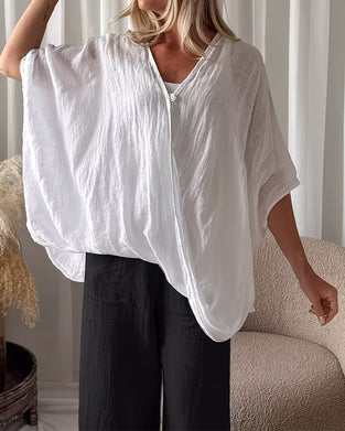 Loose Batwing Sleeve Solid Blouse