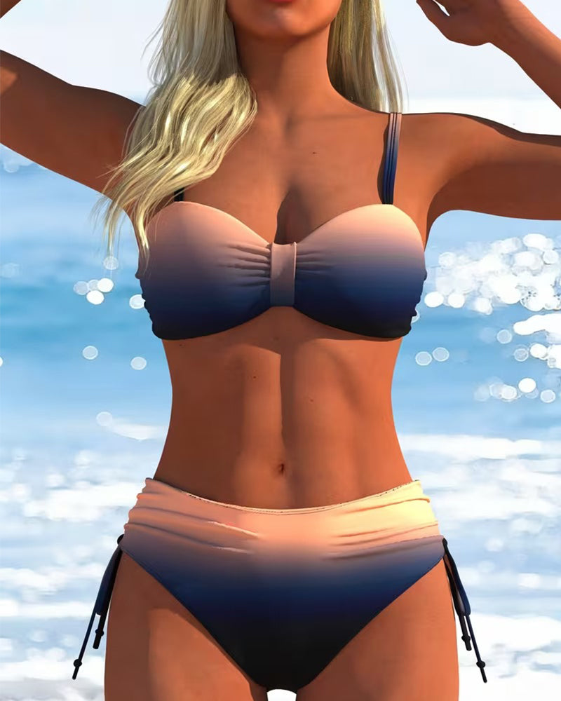 Gradient Pattern Drawstring Fashion Bikini