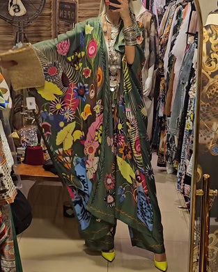 Kimono print casual two-piece set