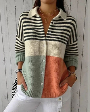 Lapel Button Stripe Color-Black Coat