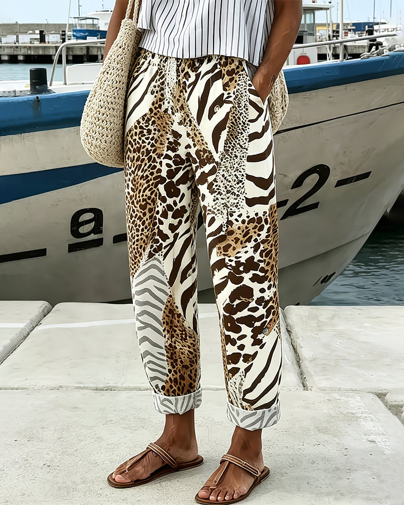Leopard and Zebra Print Casual Long Pants