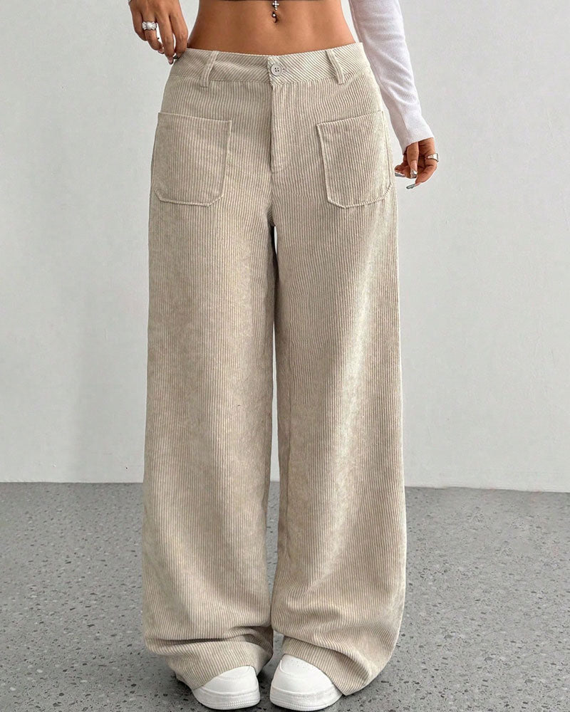 Front Back Pocket Solid Straight Leg Long Pant
