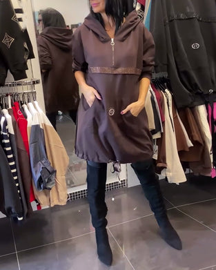 Half-Zip Fashion Hooded Dress