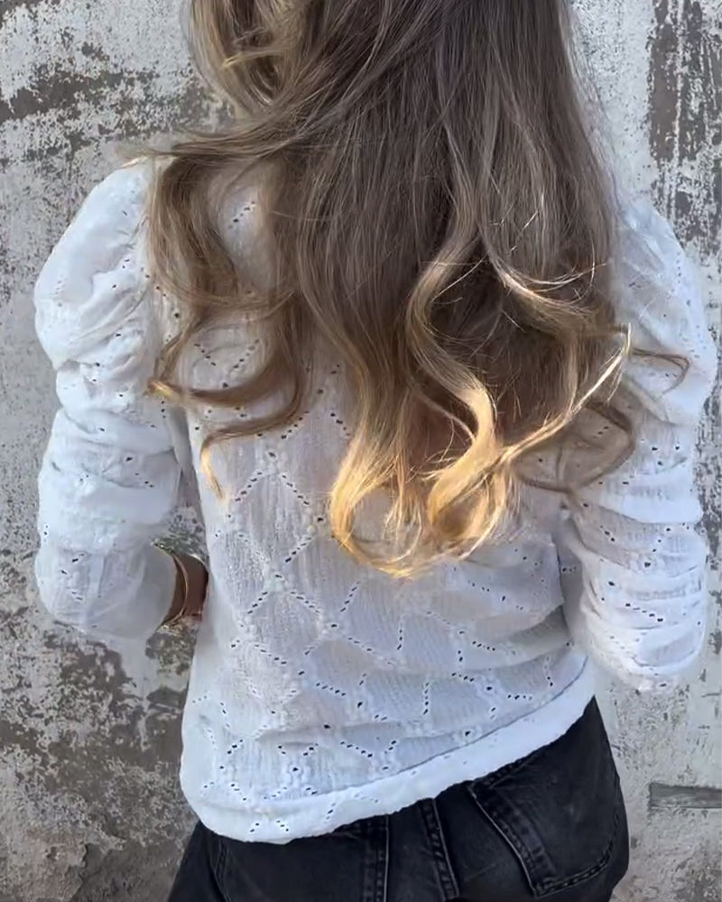 Puff Sleeve Cutout Blouse