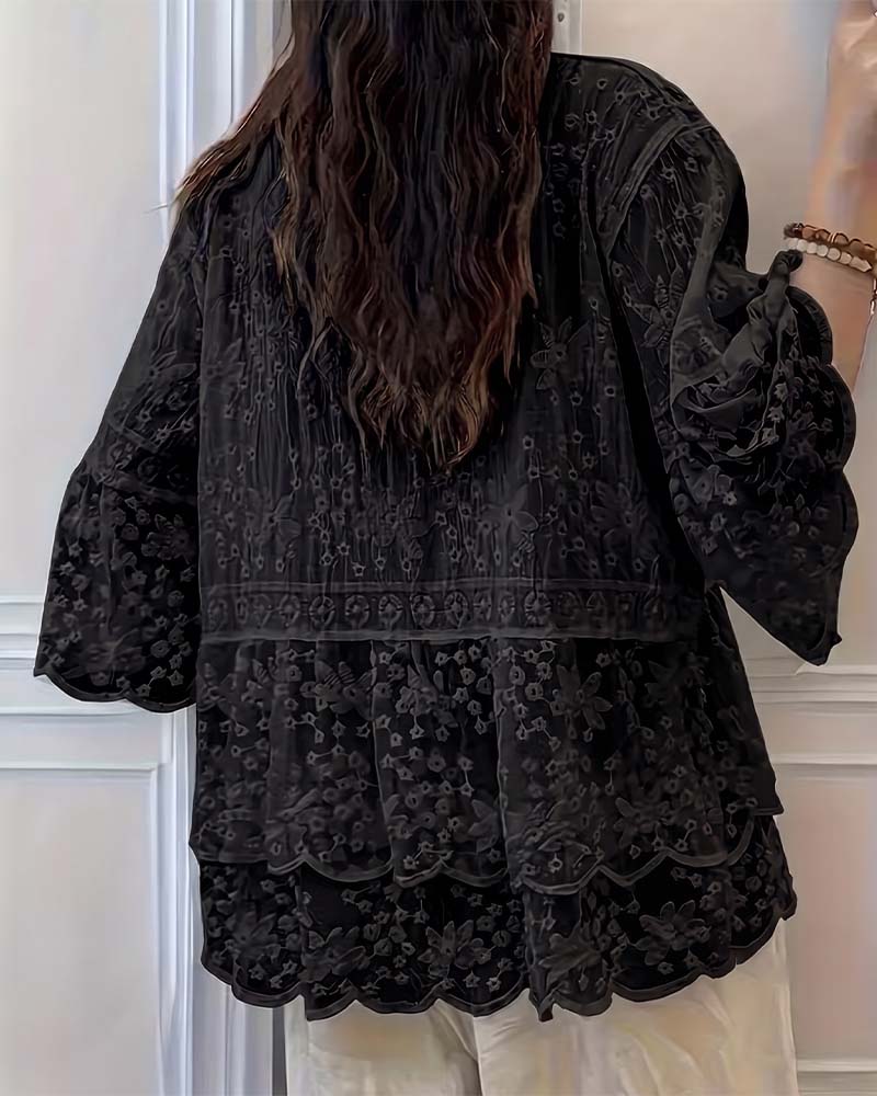 Short Sleeve Lace Trim Blouse