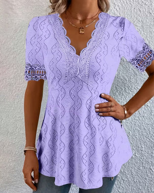 Lace V-Neck Hollow Out Blouse