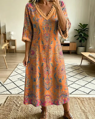 Vintage V-Neck Floral Print Dress