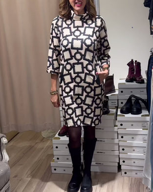 Casual Pocket Geometric Print Dress