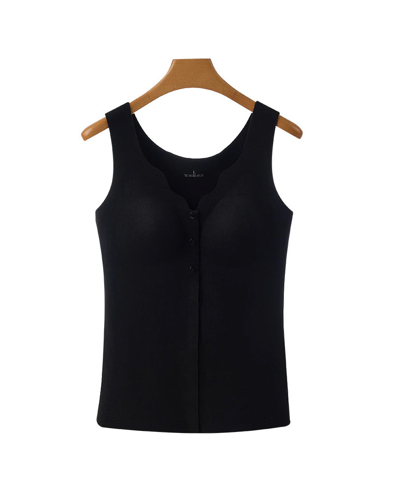 Thermal Front Buttons Integrated Bra Tank Top
