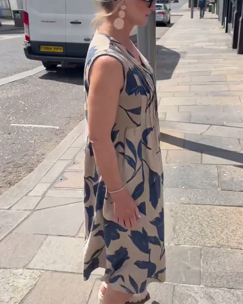 V-Neck Sleeveless Printed Dress