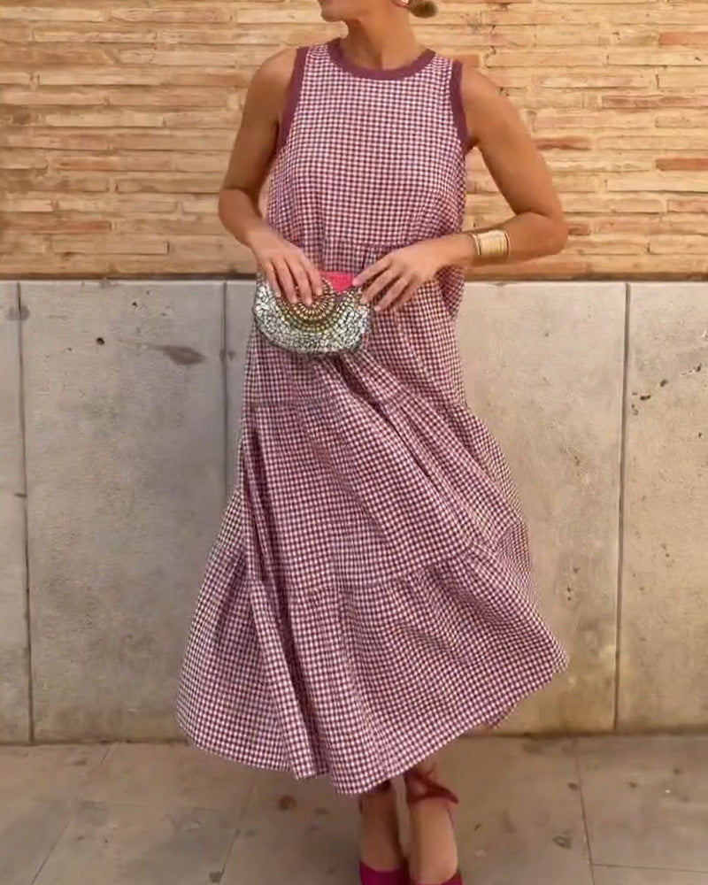 Plaid Round Neck Sleeveless Dress