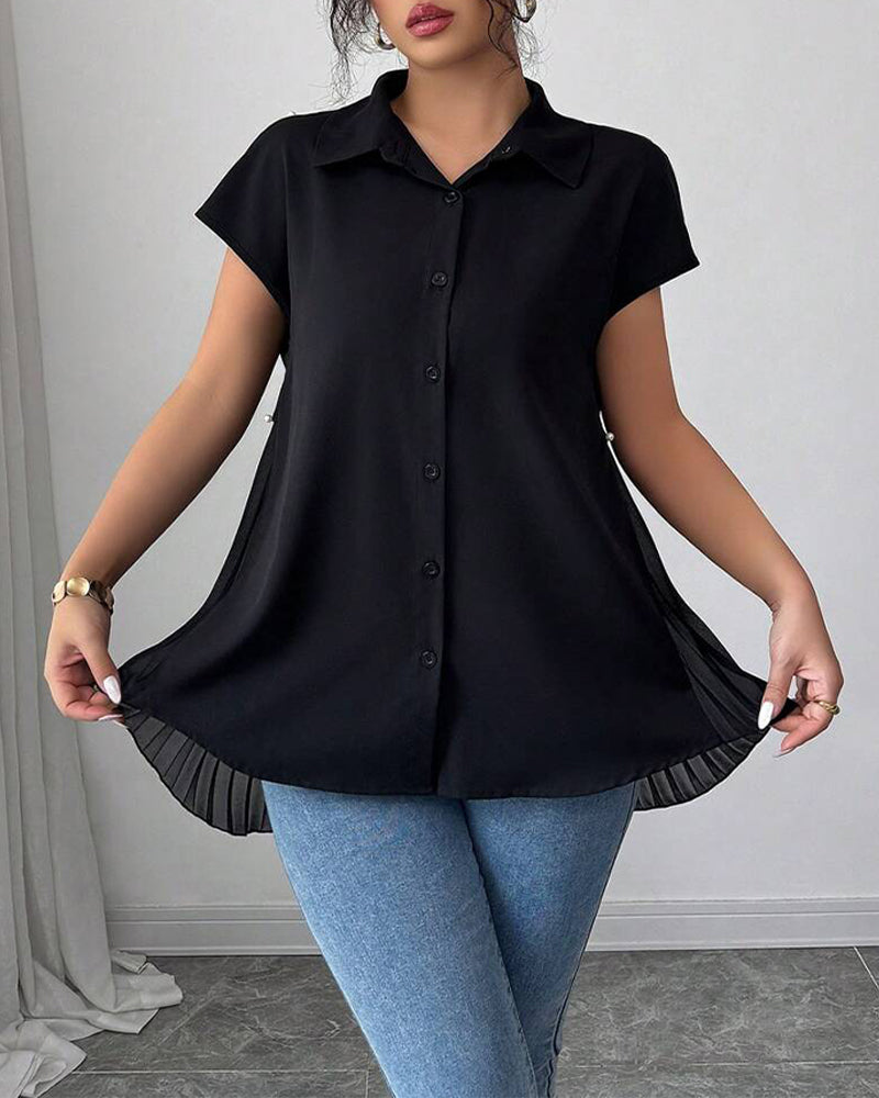 Beaded Chiffon Panel Pleated Blouse