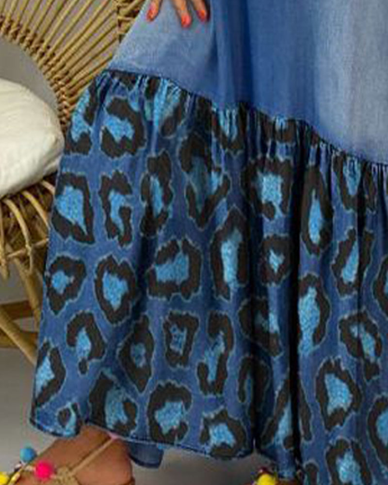 Camisole Ruffled Leopard Print Panel Long Dress