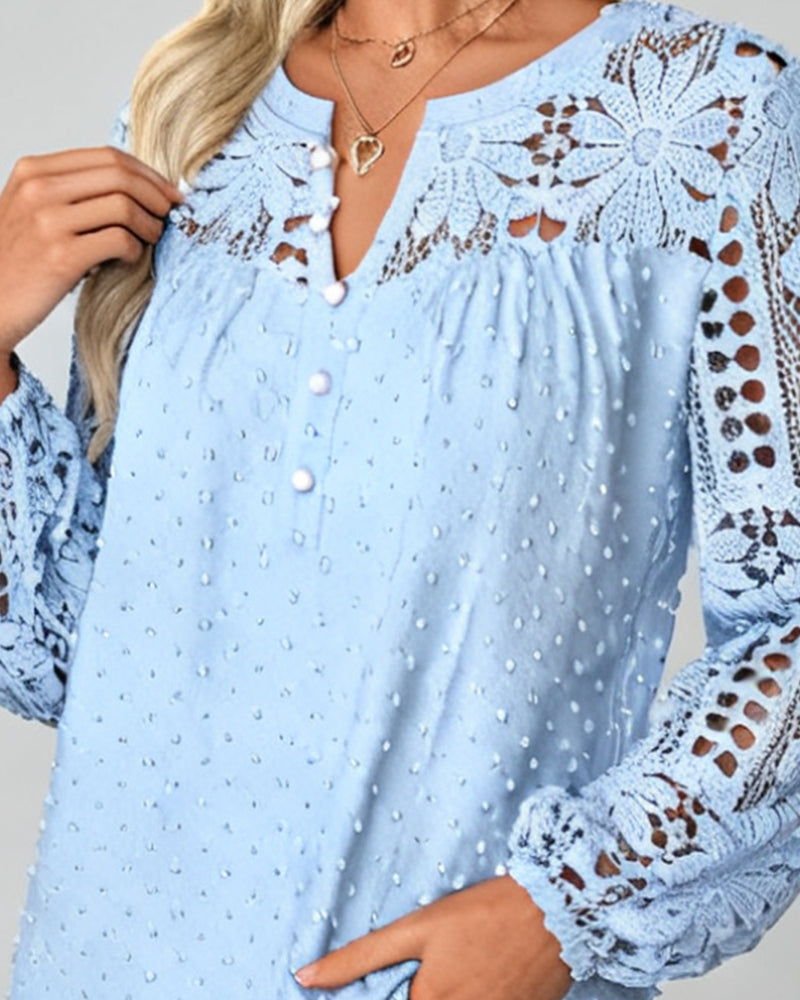3d Floral Openwork Spliced Blouse