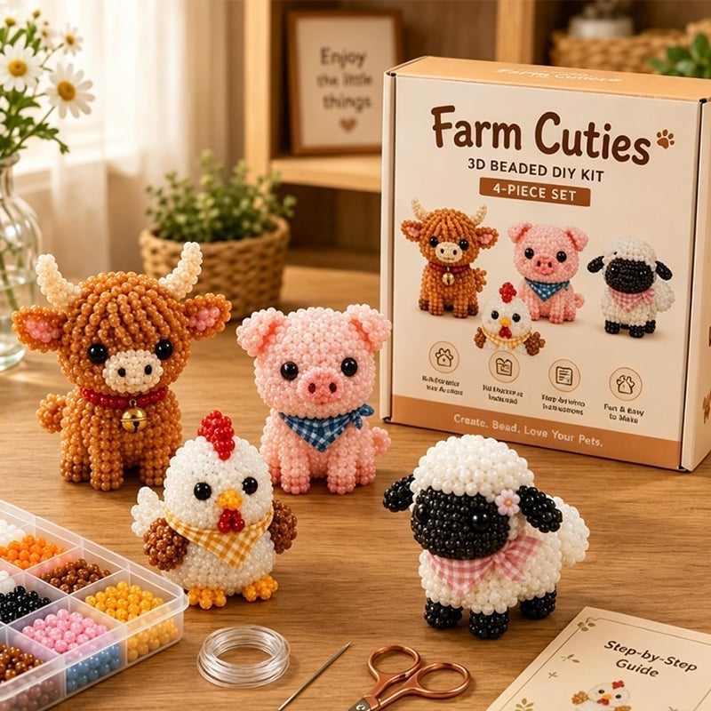 3D Beaded Animal Craft Kit - DIY Miniature Animal Beading Set for Beginners
