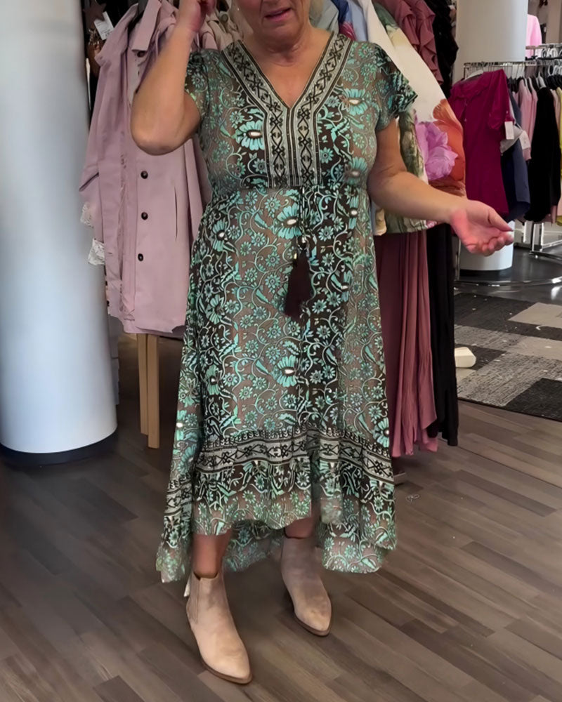 Retro Floral Print Mid-Sleeve Dress