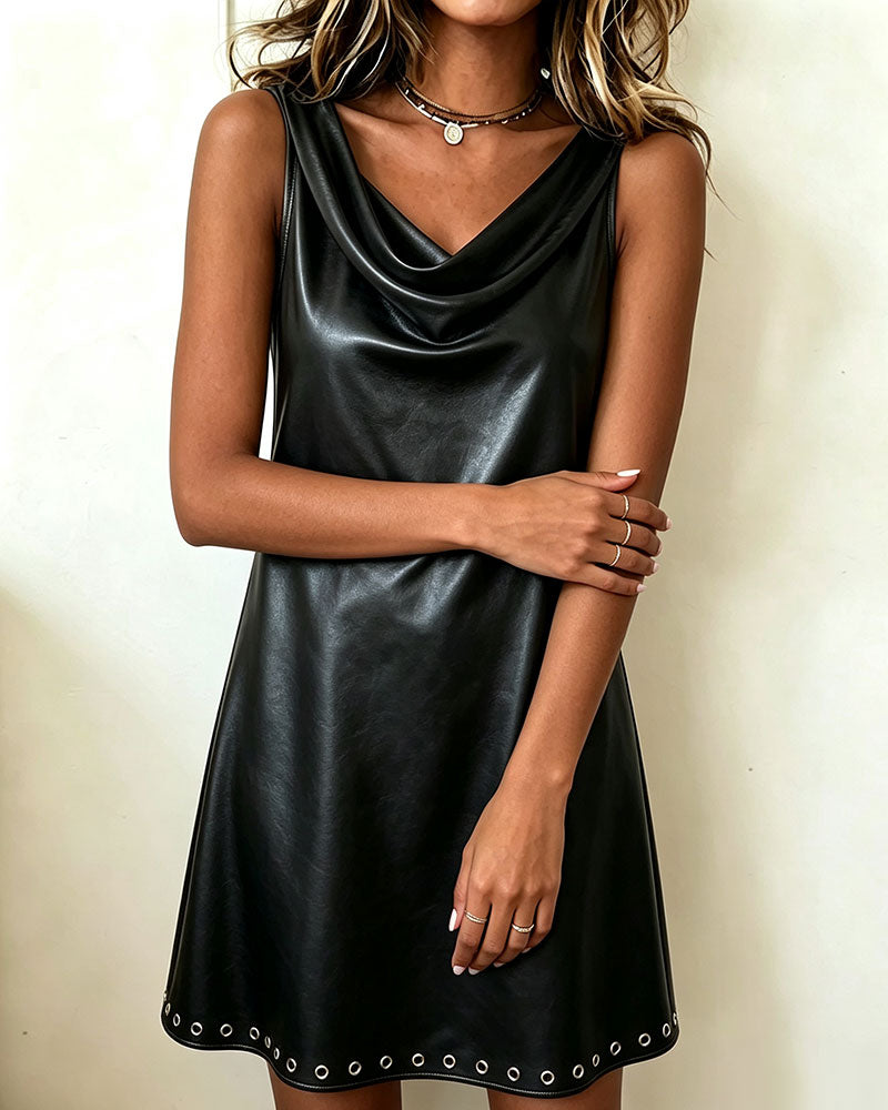 Draped Neck Sleeveless Casual Dress