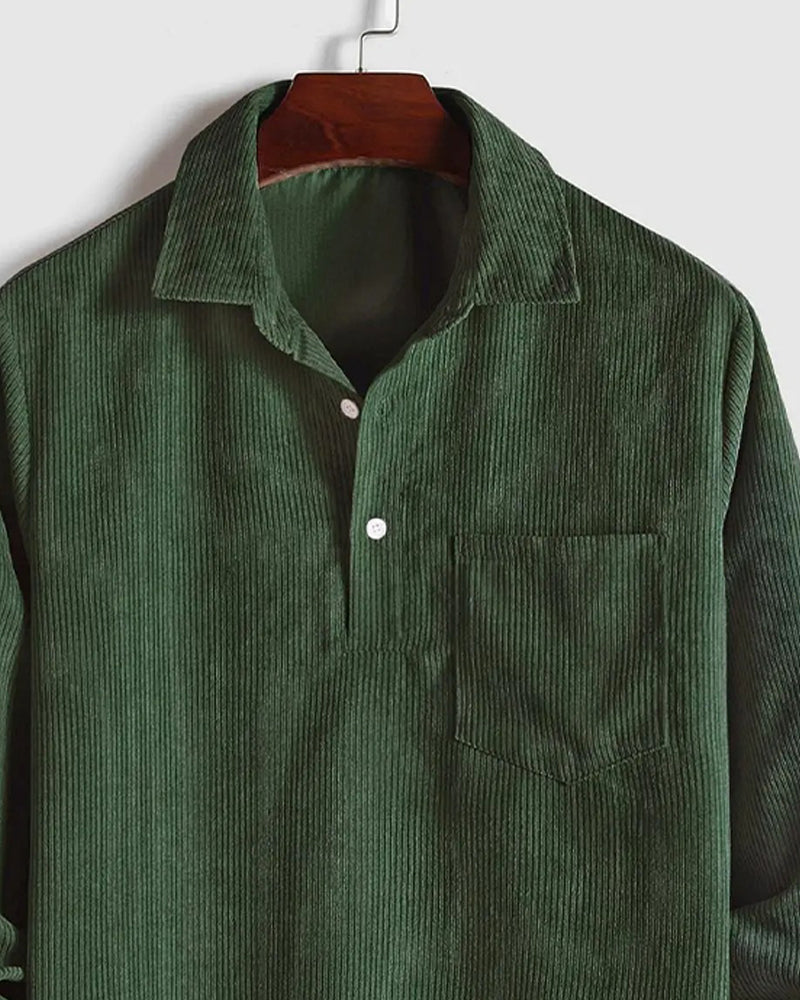 Men's Solid Color Lapel Button Blouse