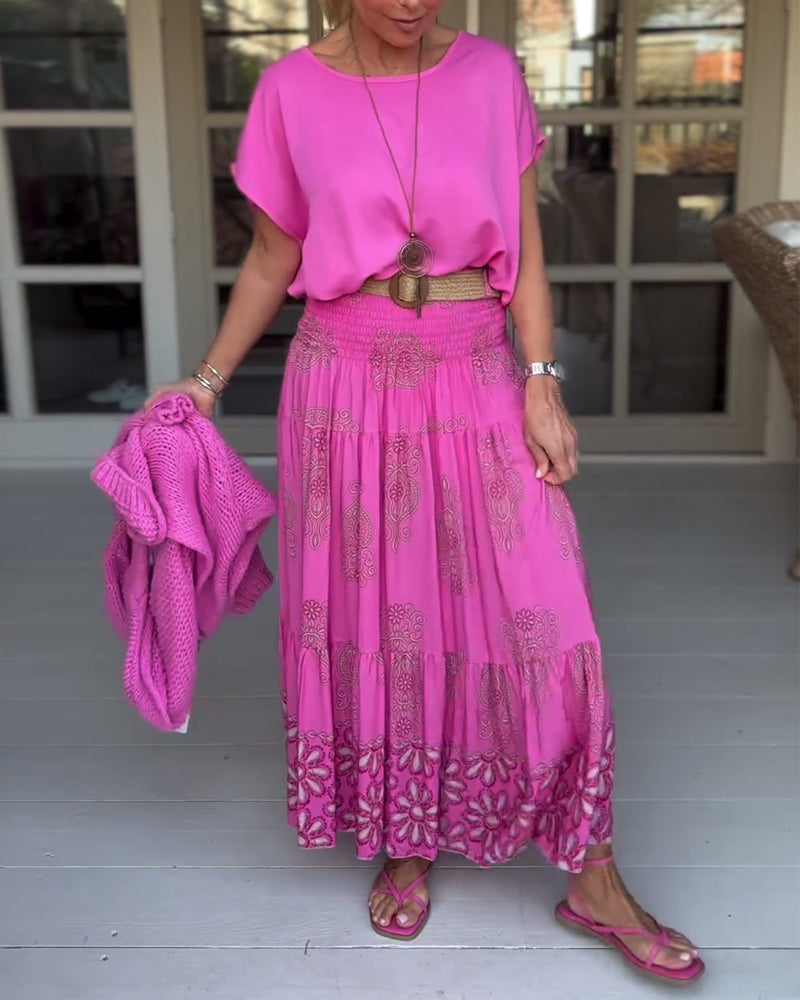 Round neck solid color loose T-shirt