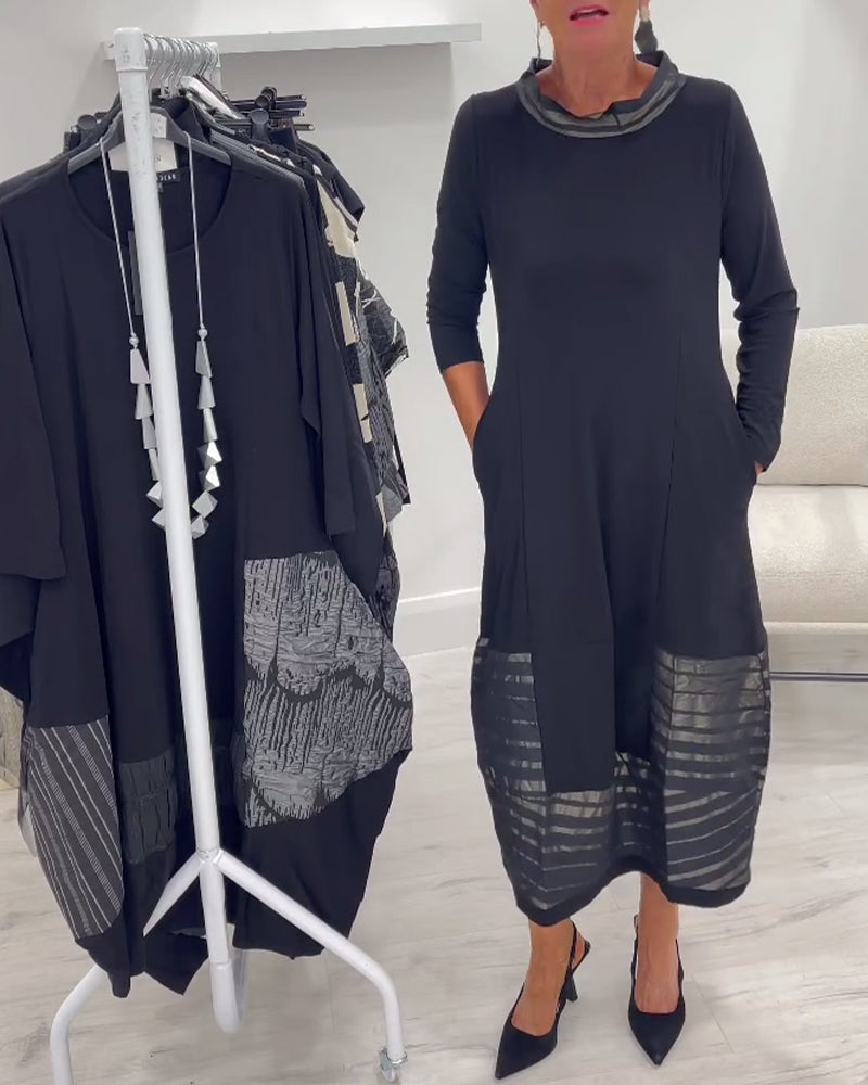 Solid Color Splicing Fashionable Dress