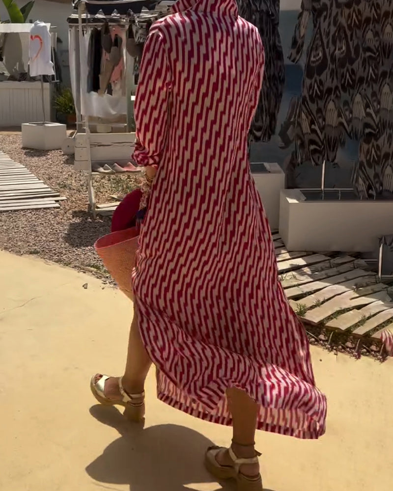 Lapel Stripe Casual Dress