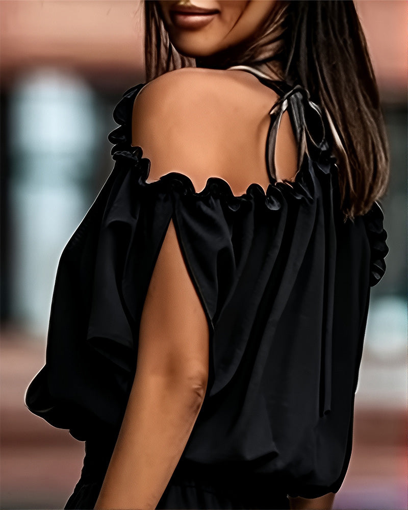 Solid Color V-Neck Jumpsuits