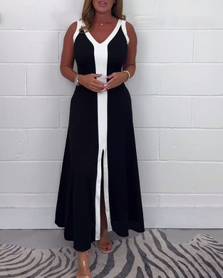 Sleeveless colorblock slit dress